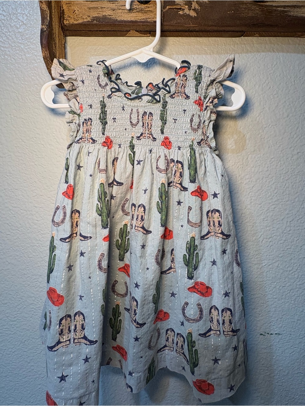 Pink Chicken Stevie Dress Tiny Rodeo Western Cowgirl Smocked Size 12/18 Months